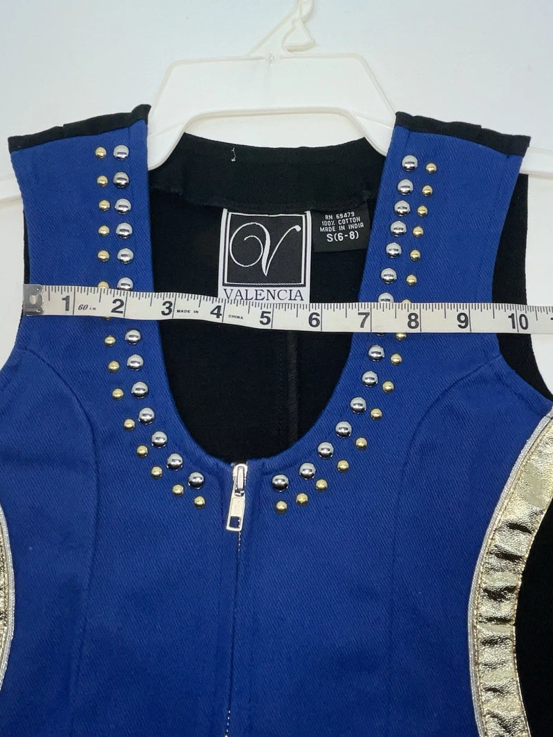 New Kids Blue With Bling Valencia Sleeveless Zip Up Vest S #052235G 3B-60