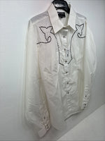 New Women’s White Horse Cream Designed Long Sleeve Pearl Snap XL DD-109
