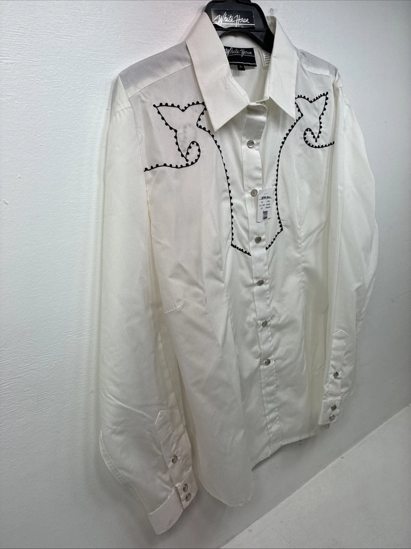 New Women’s White Horse Cream Designed Long Sleeve Pearl Snap XL DD-109
