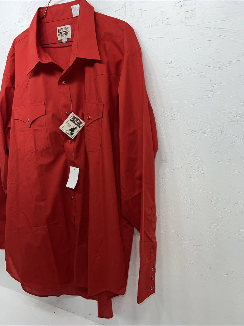 New Men’s Red ELY Cattleman Pearl Snap Long sleeve Shirt. 18.5x35 XXL G-61