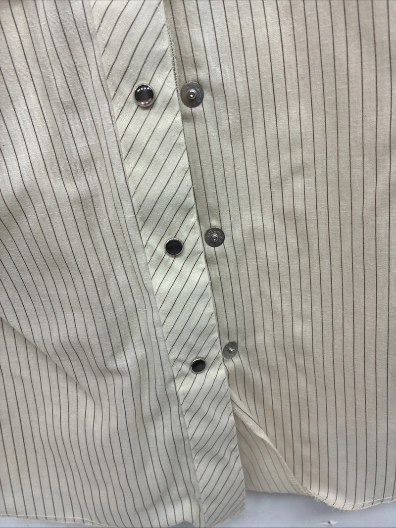 Me Women’s Dickson Jenkins Tan Stripe Long Sleeve Pearl Snap Size 34 KK-28