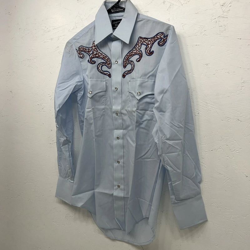 New Men’s Champion Western Blue Long Sleeve Pearl Snap 14.5 X 32 Small B-50