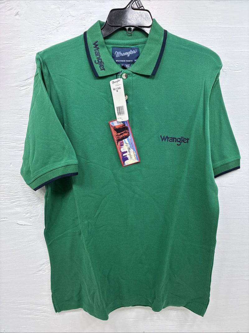 New Men’s Wrangler Green Short Sleeve Polo Shirt Medium K-64