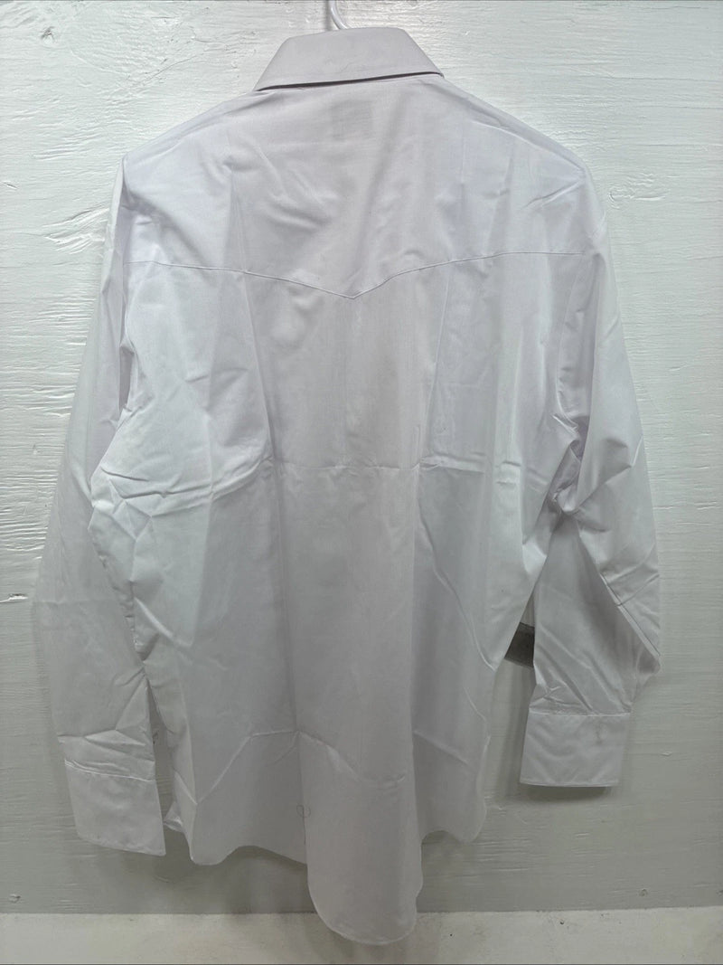 New Men’s ELY Cattleman White Long Sleeve Pearl Snap 17.5 X 35 XL CC-10