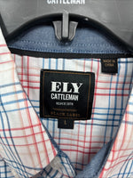 New Men’s ELY Cattleman White Multicolor Plaid Long Sleeve Button Up Large Q-21