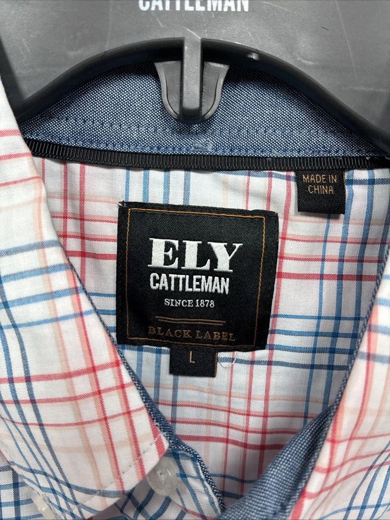 New Men’s ELY Cattleman White Multicolor Plaid Long Sleeve Button Up Large Q-21