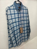 New Men’s Panhandle Slim Blue Plaid Long Sleeve Button Up Large AA-30