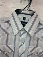New Kids White Horse Blue Stripe Long Sleeve Pearl Snap Medium DD-35