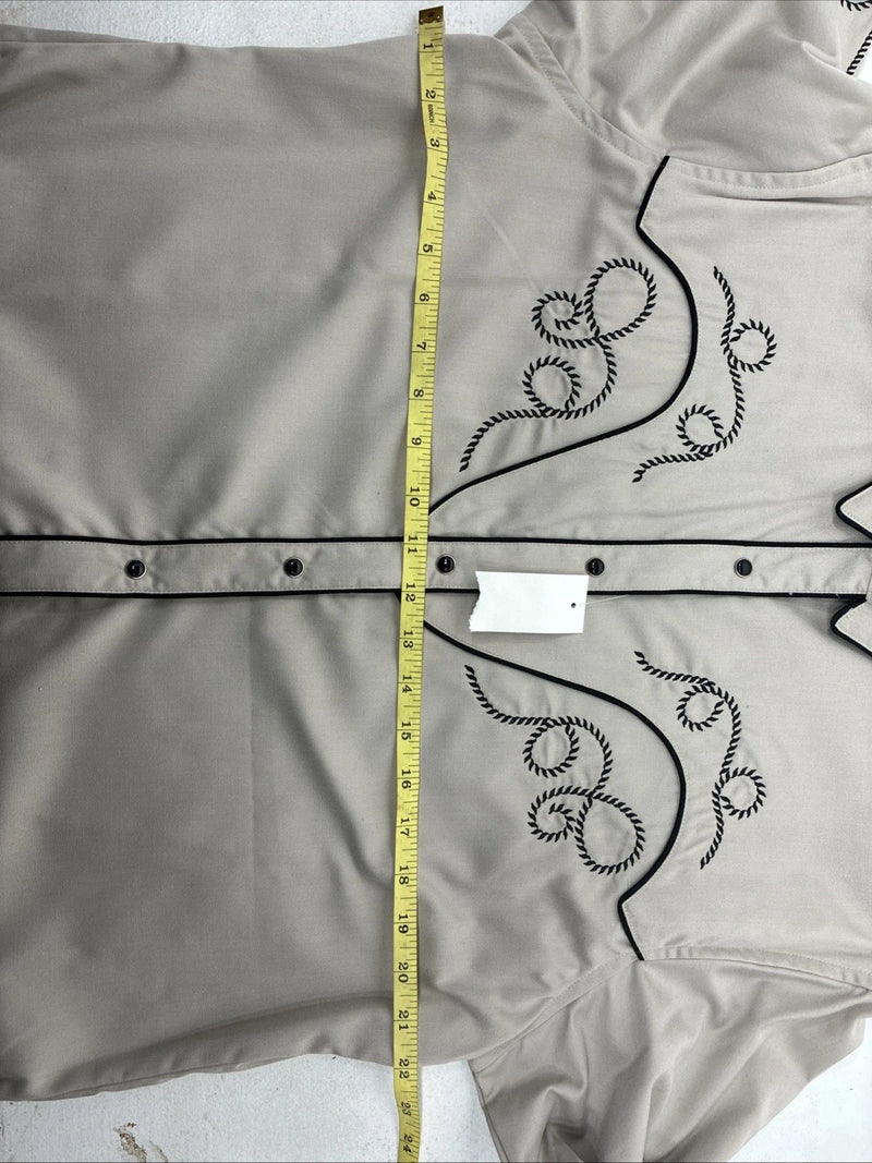 New Women’s White Horse Tan Black Design Long Sleeve Pearl Snap Medium YY-18