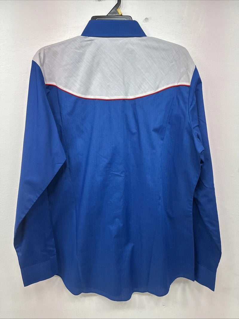 New Women’s Country Charmers Blue Red Long Sleeve Pearl Snap Large II-73