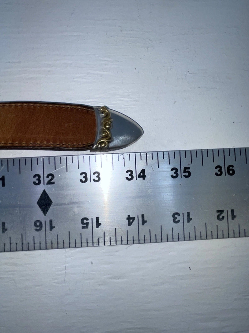 New Brown Genuine Leather Nocona Silver Pendent 28” Belt #G258 JJ-31