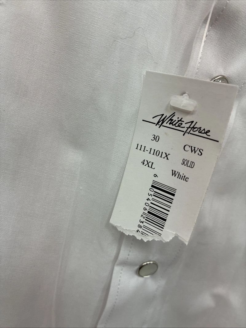 New Men’s White Horse White Long Sleeve Simple Pearl Snap 4XL J-48