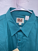 New Men’s ELY Cattleman Teal Short Sleeve Pearl Snap 17 XL M-41