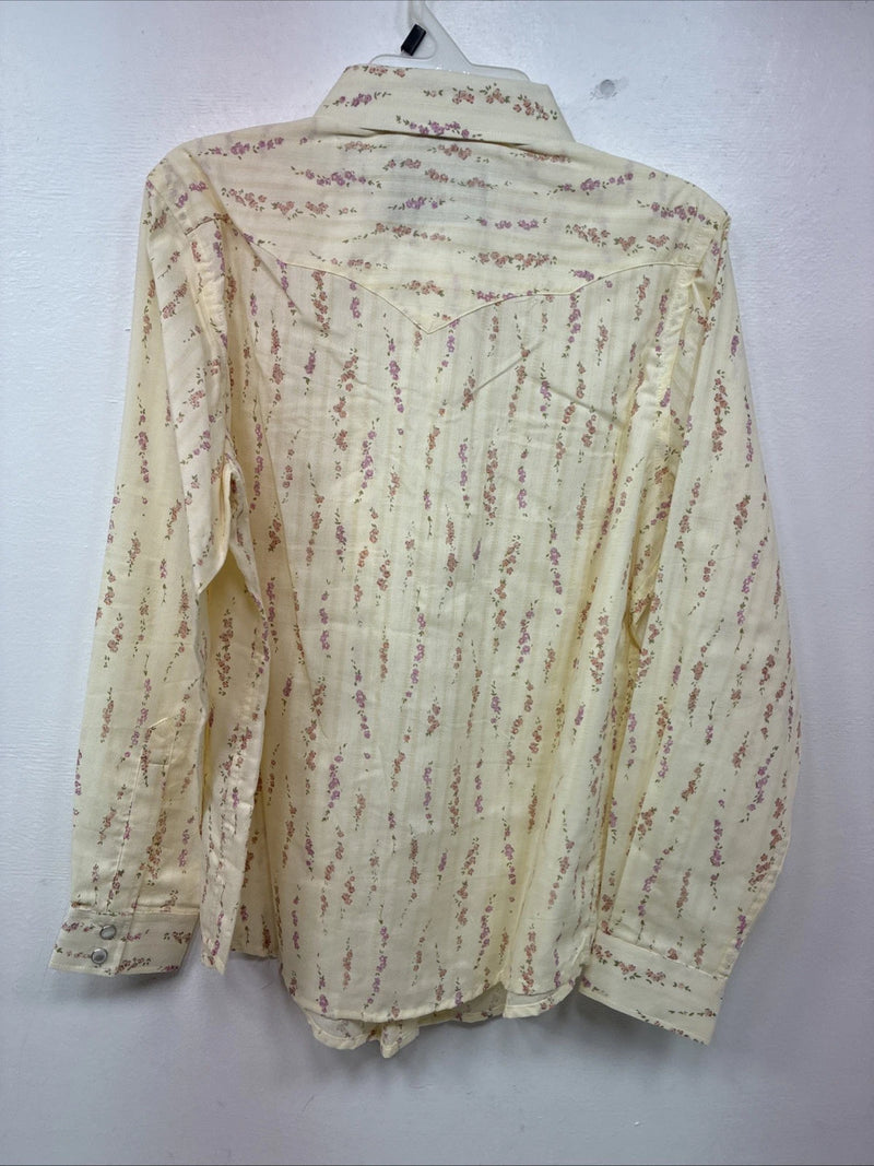 New Kids White Horse Floral Long Sleeve Pearl Snap Large MM-6