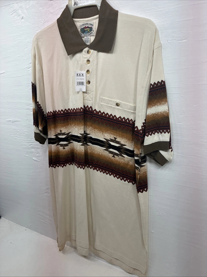 New Men’s Cumberland Brown Western Design Short Sleeve Polo Large M-23