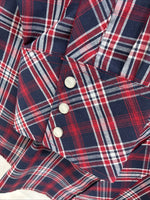 New Men’s White Horse Red Navy Blue Plaid Long Sleeve Pearl Snap XL H-78