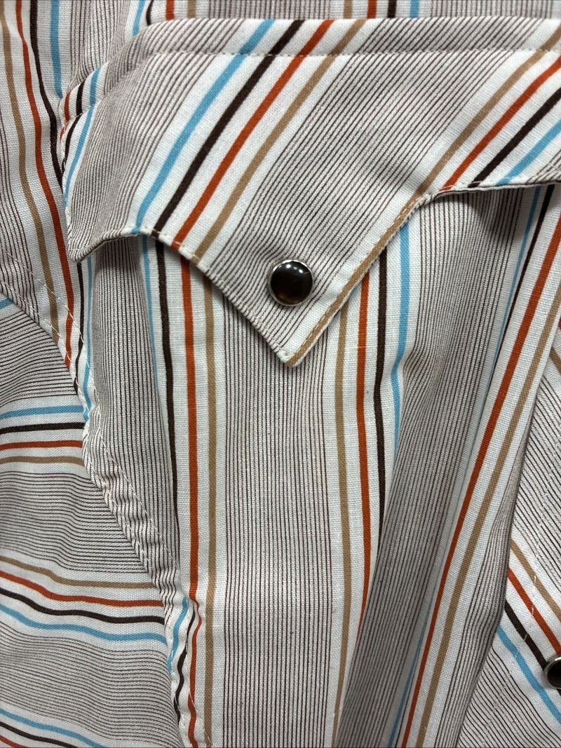 New Men’s Tem Tex Brown Stripe Long Sleeve Pearl Snap 16.5 X 33 Large V-24