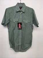 New men’s Western Shirt Works Green Pearl Snap Short Sleeve 14.5 Small A-181