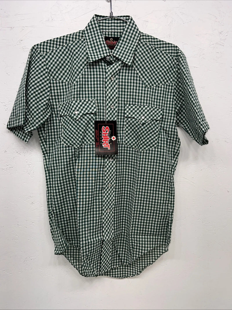 New men’s Western Shirt Works Green Pearl Snap Short Sleeve 14.5 Small A-181