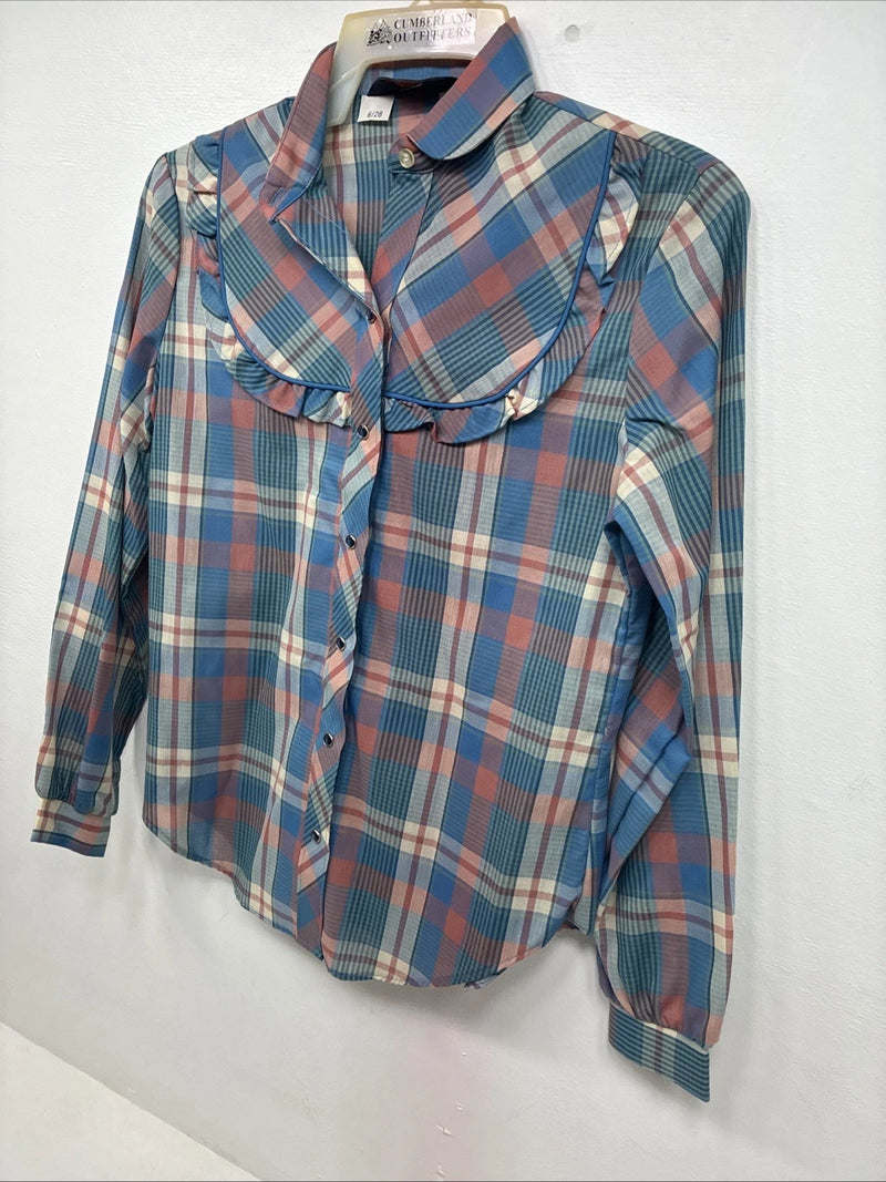 New Girls Panhandle Slim Blue Pink Plaid Long Sleeve Peal Snap Size 6 DD-67