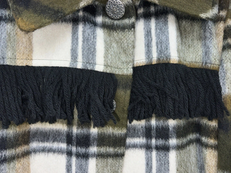 New Women’s Green Tregos Westwear Fringe Plaid Jacket 12 RR-28