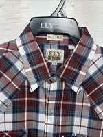 New Men’s ELY Cattleman Red White Plaid Short Sleeve Pearl Snap Large Tall X-66