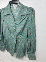 New Women’s Dickson Jenkins Blue Floral Long Sleeve Pearl Snap Zip Size 32 KK-66