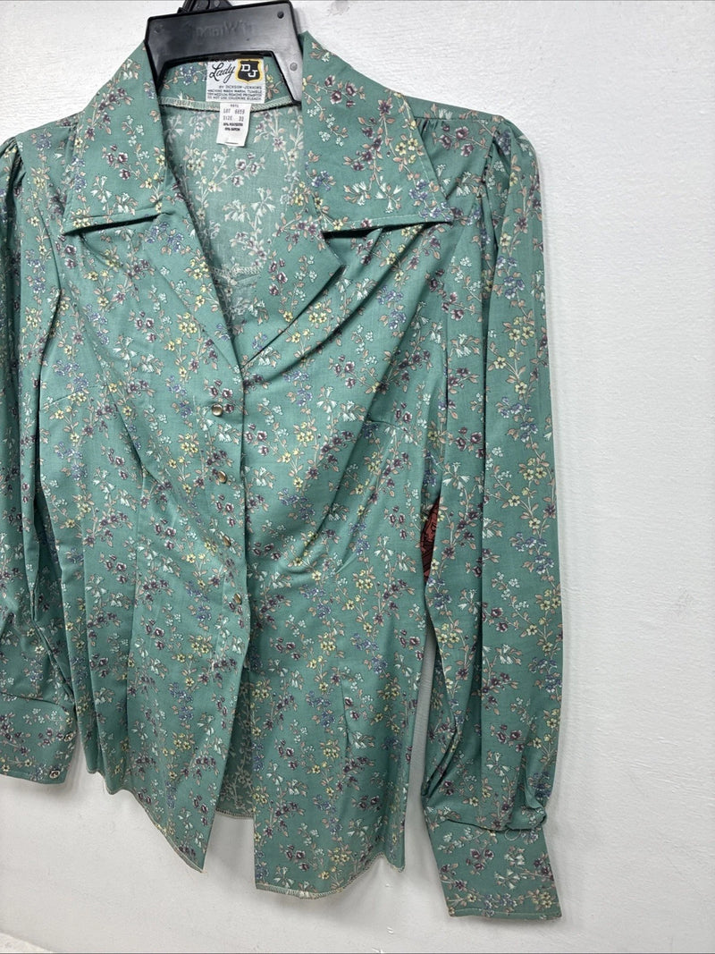 New Women’s Dickson Jenkins Blue Floral Long Sleeve Pearl Snap Zip Size 32 KK-66