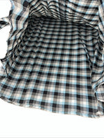 New Men’s Blue Black Plaid White House Long Sleeve Pearl Snap Shirt. Large P-46