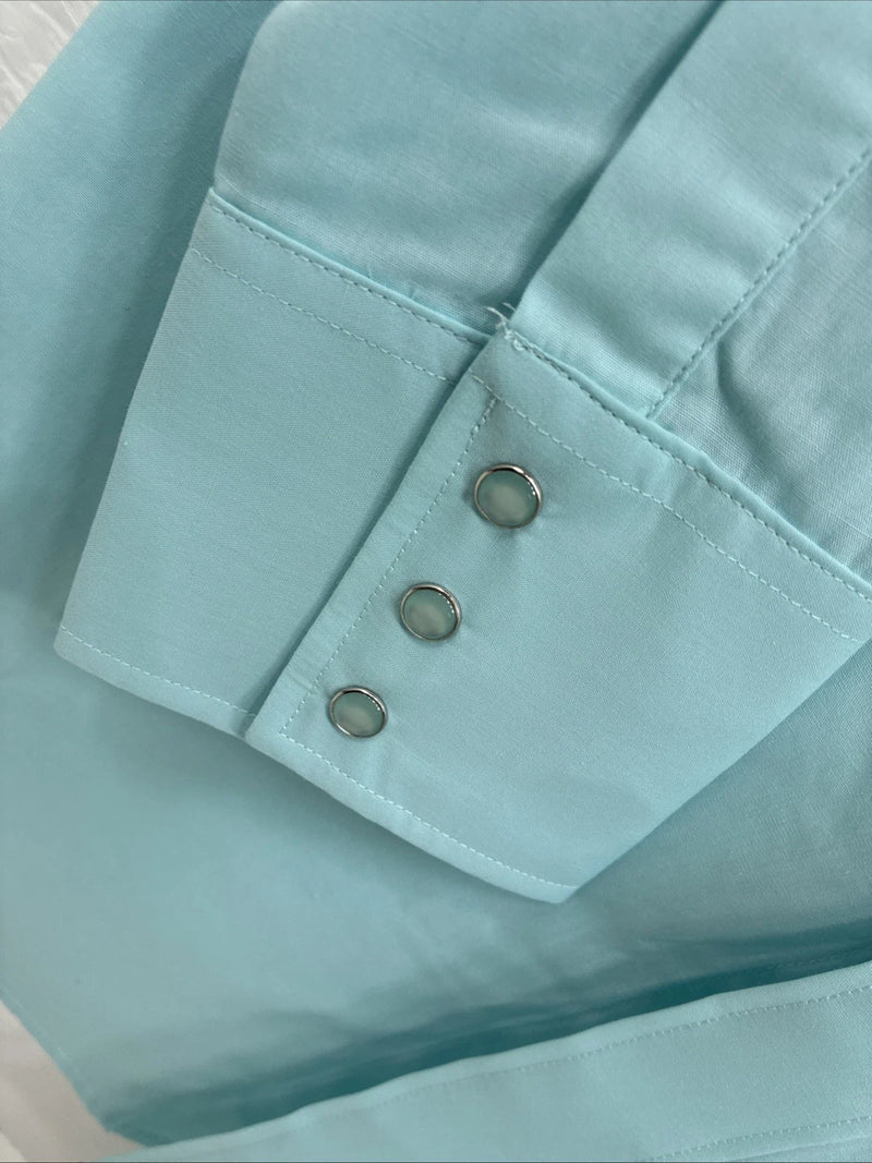 New Men’s White horse Blue Simple Long Sleeve Pearl Snap Medium K-55