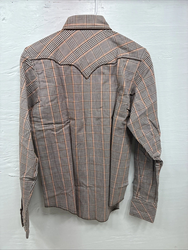 New Kids Champion Western Brown Design Long Sleeve Pearl Snap Size 16 CC-92