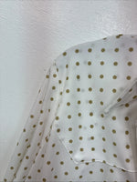 New Women’s Lady DJ White Brown Polkadot Long Sleeve Pearl Snap Size 34 YY-114