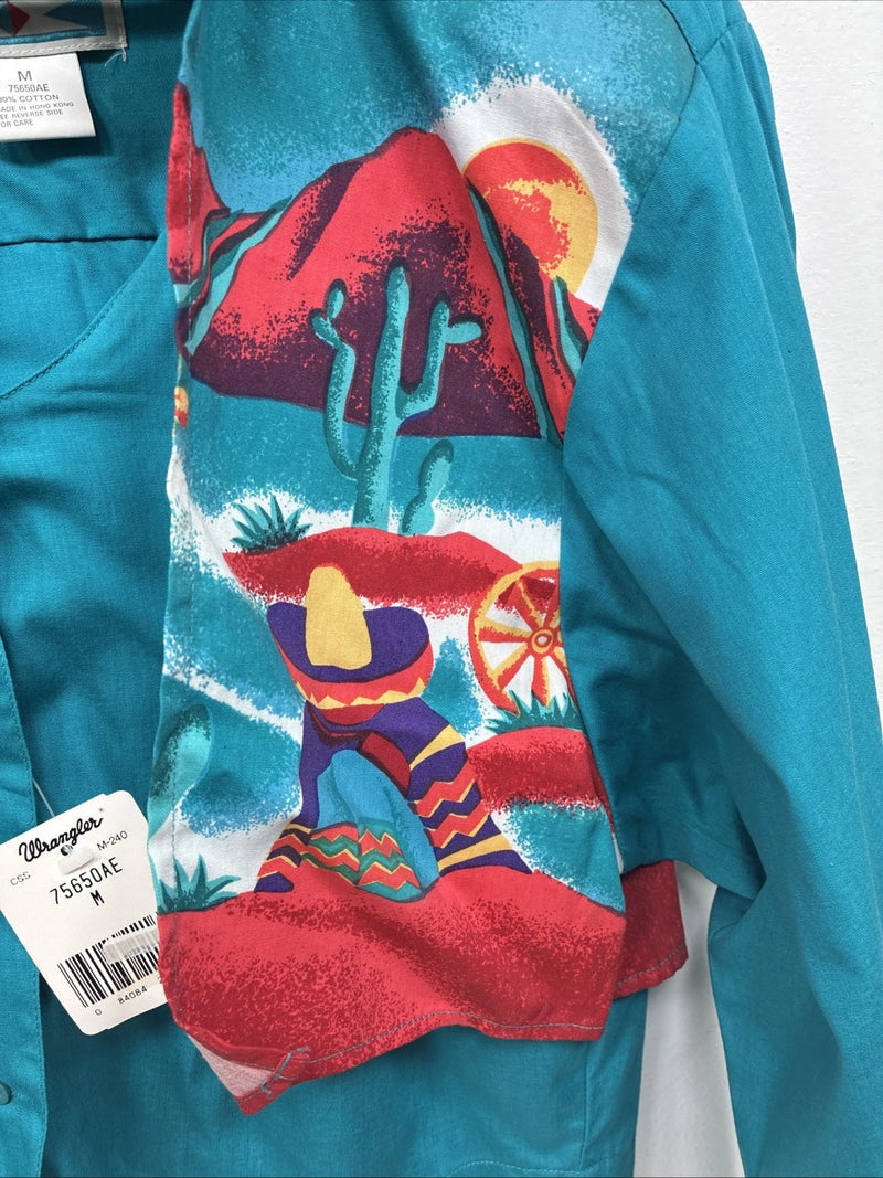 New Women’s Wrangler Blue Designed Long Sleeve Button Up Medium YY-90