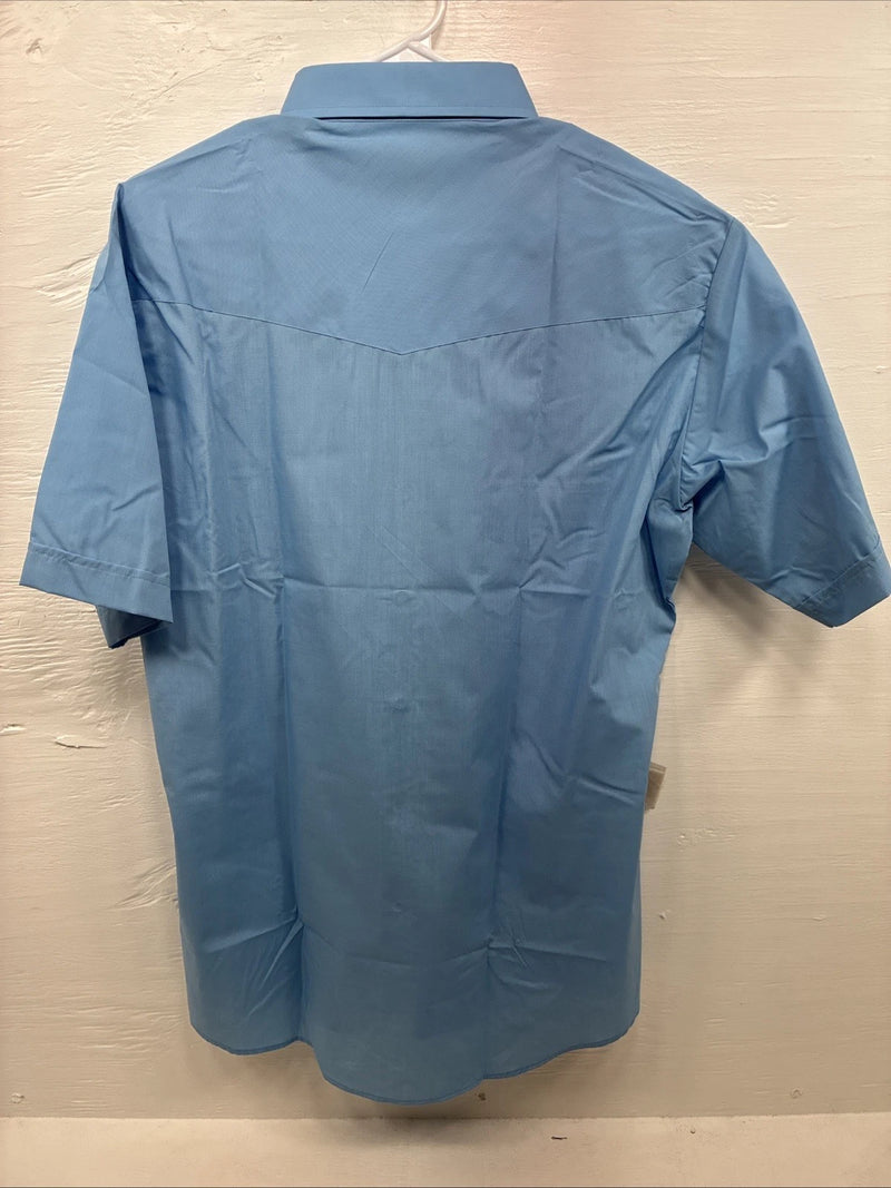 New Men’s ELY Cattleman Blue Short Sleeve Pearl Snap 16 Large AA-107