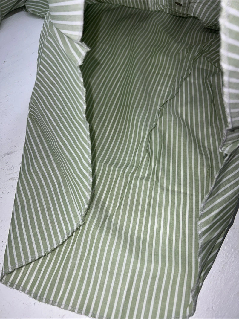 New Men’s Green Stripped Miller Long Sleeve Pearl Snap Shirt 15.5x32 M P-77