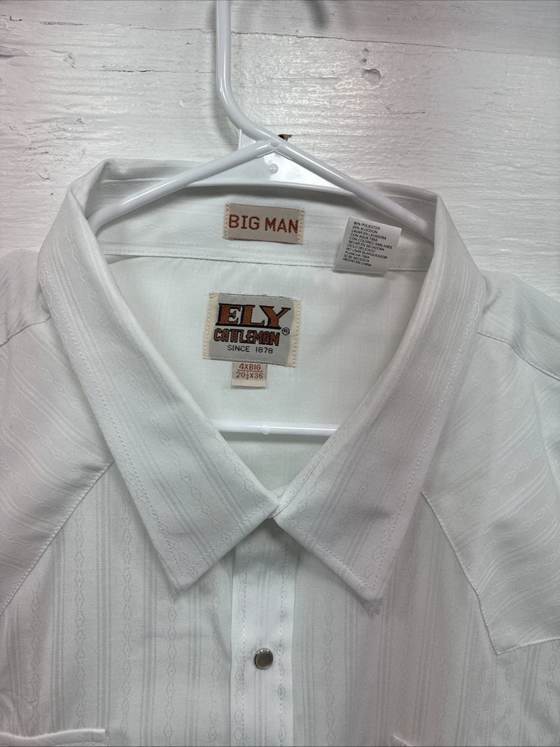 New Men’s ELY Cattleman White Deigned Long Sleeve Pearl Snap 20.5 4XL X-108