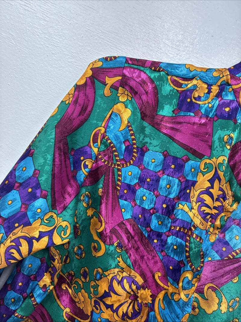 New Women’s Multicolor Designed Long Sleeve Zip Up Shirt Medium TT-62