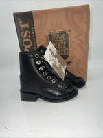 New Infant Dan Post Black Ostrich Print Lace Up Cowboy Boots. 4.5  4 1/2 D. 24-2