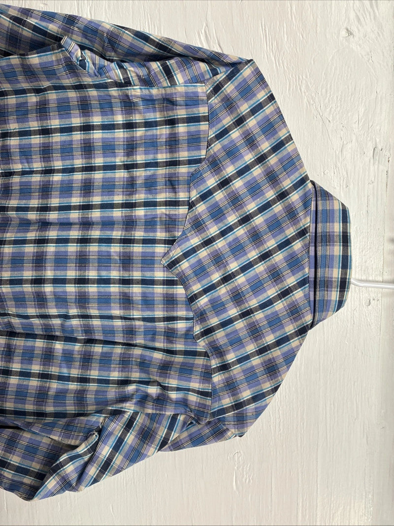 Me end Champion Westerns Purple Plaid Long Sleeve Pearl Snap 14.5 Small R-35