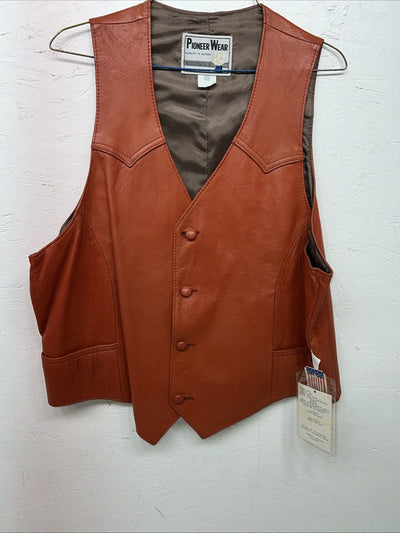 New Men’s Orange Leather Pioneer Wear Vest 46 #10291 L-603