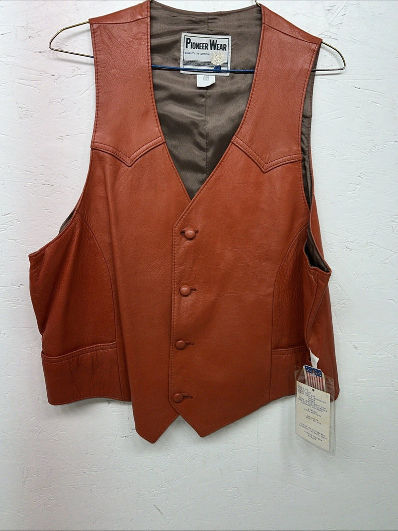New Men’s Orange Leather Pioneer Wear Vest 46 #10291 L-603