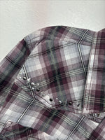 New Women’s Cumberland Purple Plaid Long Sleeve Pearl Snap 1XL KK-79