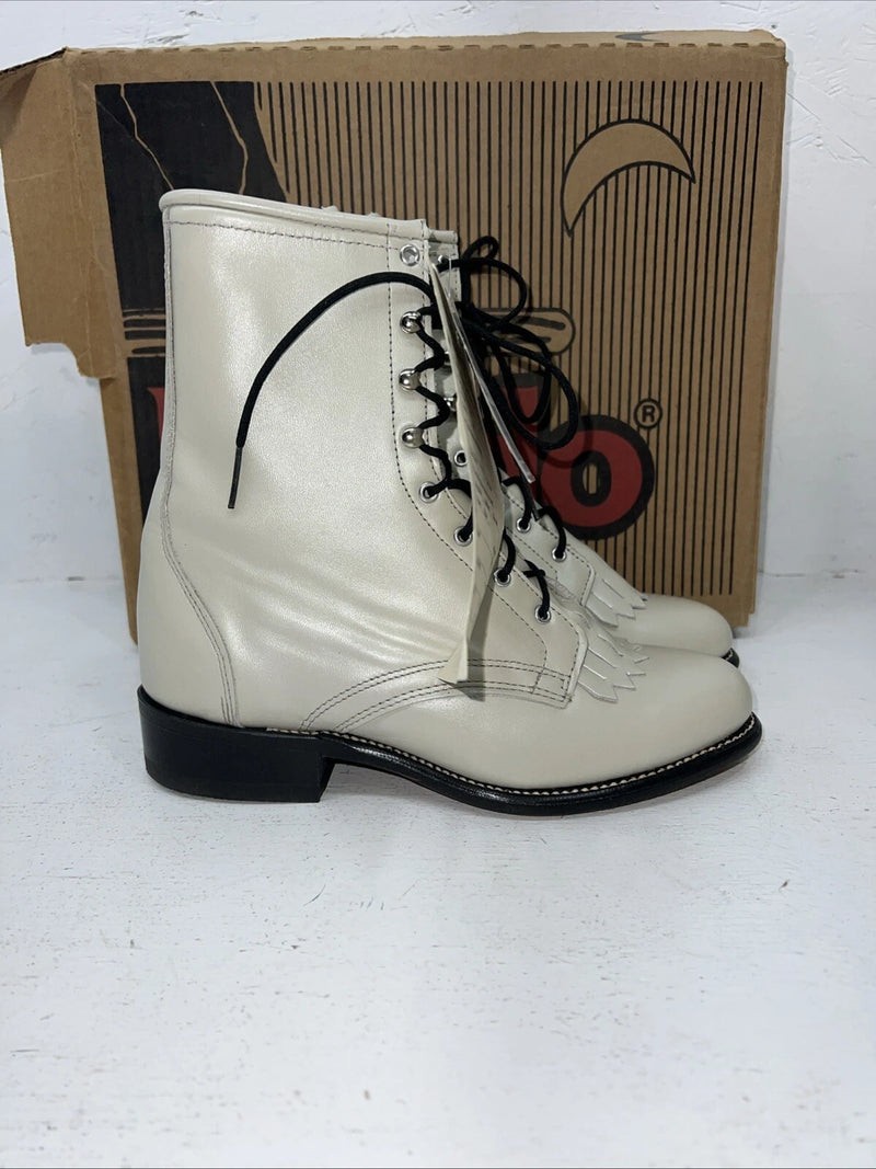 New Women’s Cream Lace Up Laredo Cowboy Boots. 121 6 M. 19-17