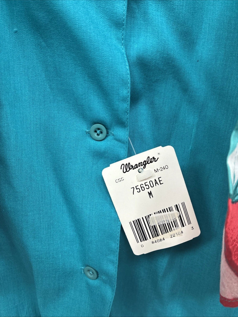 New Women’s Wrangler Blue Designed Long Sleeve Button Up Medium YY-90