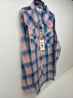 New Women’s Cumberland Pink Blue Plaid Long Sleeve Pearl Snap 3XL GG-47