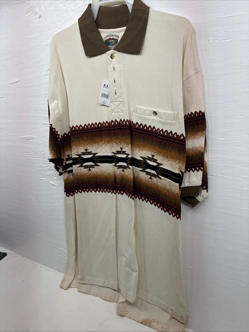 New Men’s Cumberland Brown Western Designed Short Sleeve Polo Shirt XL J-31