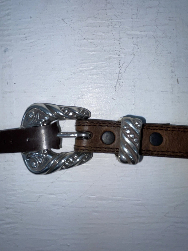 New Brown Genuine Leather Nocona Silver Pendent 28” Belt #3216244 JJ-25