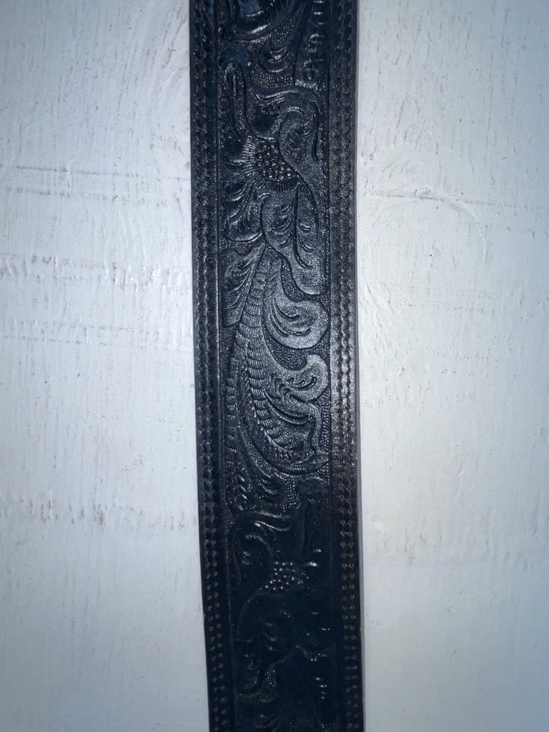 New Black Genuine Leather Tooled 28” Belt #WF809 NN-47