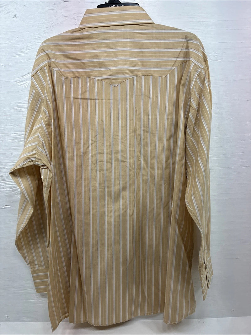 New Men’s White Horse Yellow Stripe Long Sleeve Pearl Snap 2XL H-27