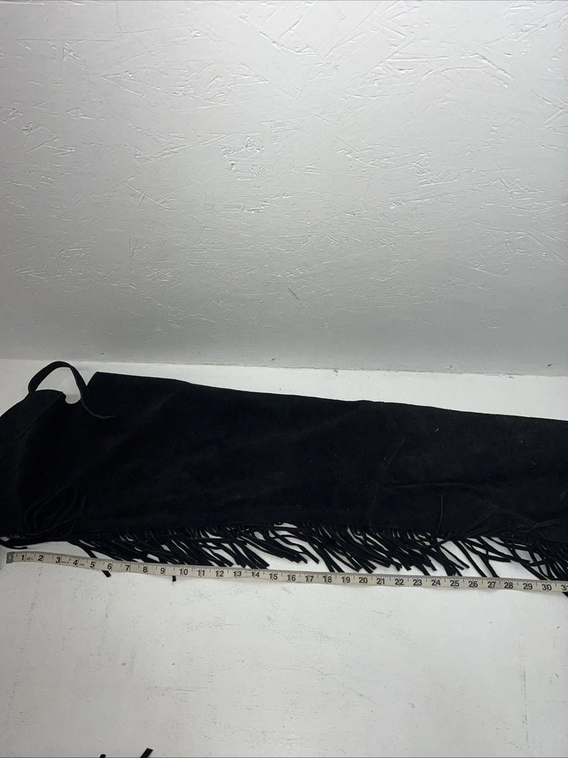 NOS Black Show Chaps With Fringe Adjustable Waist 46” I-69